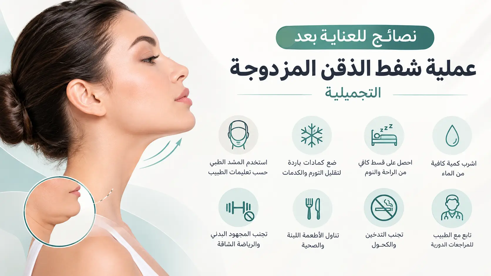 نصائح للعناية بعد عملية شفط الذقن المزدوجة التجميلية
