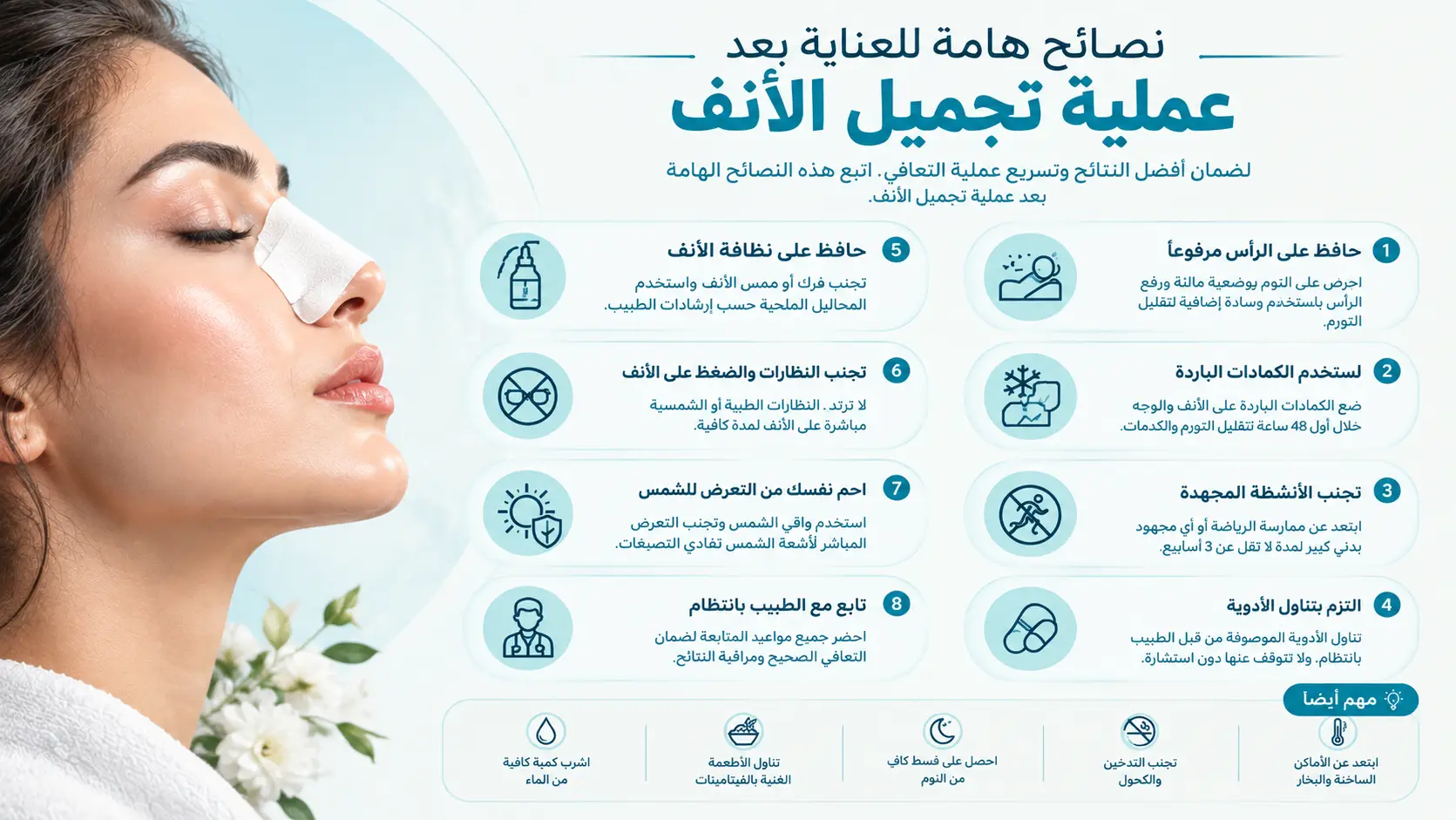 نصائح هامة للعناية بعد عملية تجميل الأنف